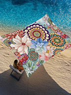 Sun Shade Sail 8'x10' Boho Floral Rectangle Sun Shade Sails Canopy Waterproof Mandala Flowers Plant Outdoor Sunshades Sand UV Block Cover Shade Cloth for Patio Backyard Garden Deck Porch Lawn