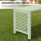 VINGLI 40in Outdoor Metal Bench, All-Weathe Backless Patio Bench with Slatted Seat＆Floral Side Panels, Rust-Resistant Garden Bench, Weatherproof Outdoor Seating for Porch Entryway Backyard (Green)