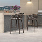 PURPLE LEAF Outdoor Rattan 29" Bar Stools Set of 2, Modern Boho Aluminum Patio Bar Height Chair with Cushion and Back for Garden Outdoor and Indoor, Coffee