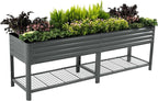 Elevated Raised Garden Bed-V Series, 2' x 8' Garden Beds with Legs & Storage Rack for Patio Porch, 1400 Lbs Weight Capacity, Outdoor Planter Boxes for Gardening Herbs Vegetables Flowers, Modern Gray