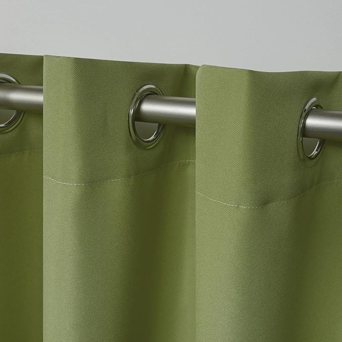 NICOLE MILLER NEW YORK Canvas Indoor/Outdoor Grommet Top Curtain Panel Pair, 54"x96", Green Apple