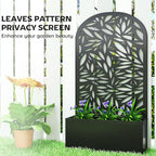 Outsunny Metal Raised Garden Bed with Trellis for Climbing Plants, Freestanding or Wall Mounted Flower Bed with Cueved Privacy Panel, Leaves Cut-Out Outdoor Planter Box for Garden, Patio, Balcony