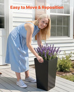 VEVOR Set of 2 Tall Planters for Outdoor Plants 22 inch, Black Tall Planter for Indoor Plants, Modern Planters for Front Porch Patio Balcony, Plant Container Flower Pots with Built-in Drainage