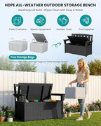 SERWALL HDPE Outdoor Storage Bench, All-Weather, UV-Resistant Deck Box with Waterproof Storage Bags, 57 Gallon Dual-Use Seat & Organizer Deck Boxes for Patio, Garden Tools & Pool (Matte Black)