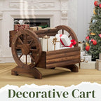 Wooden Wagon Planter Flower Cart with Wheels Garden Box Garden Planter, Decorative Planter for Flowers Herbs Vegetables for Indoor & Outdoor Décor Flower Cart for Patio Garden Balcony (Carbonized)