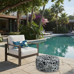 LVTXIII Indoor/Outdoor Inflatable Ottoman with Handle D21 x H9 Inch, Weather-Resistant Round Footstool Pouf for Patio Camping Living Room, Portable Footrest Extra Seating, Flower Black