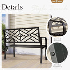 Sophia & William Outdoor Metal Bench Patio Garden Bench, Cast Iron Park Benches for Outside with Minimalist Backrest, Black