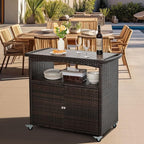 Outdoor Bar Cart with Storage Cabinet Patio Wicker Sideboard Buffet Cabinet by PatioNovagarden