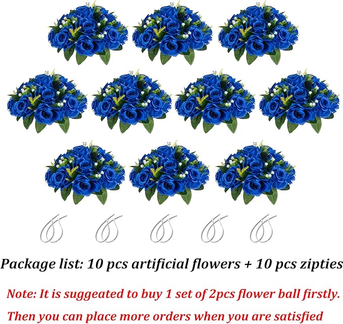 Artificial Flowers: Royal Blue Faux Silk Rose Balls with Zip Ties