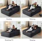 67 Inch Chaise Lounge Chair Indoor, Oversized Upholstered Boneless Sofa Bed, Corduroy Deep Seat Sleeper Couch Reading Chairs, Cloud Sofas Couches for Living Room, No Assembly Required (Dark Gray)