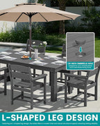 SERWALL Outdoor Dining Table Set, 67‘’ HDPE Patio Dining Set for 6, Outdoor Table and Chairs Set with 1.6-inch Umbrella Hole for Deck, Grey