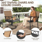 7-Piece Patio Dining Set for 6, Outdoor Dining Set with Wicker Swivel Patio Dining Chairs with Cushions & Black Rectangular Woodgrain Dining Table with 1.75”Umbrella Hole, Black & Brown