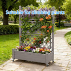 Mobile Garden Planter with Trellis & Lockable Wheels, Outdoor Raised Bed with Drainage & Water Gauge, Weather-Resistant Resin for Patio, Balcony, Yard, Dust-Resistant (Grey, 43.43*18.27*64.29)