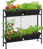 OYEAL Raised Garden Bed 32" Tall Elevated Planter Boxes with Trellis & Legs, Standing Herb Garden Planter Outdoor for Gardening, Vegetables, Flowers, Herbs, Backyard, Black