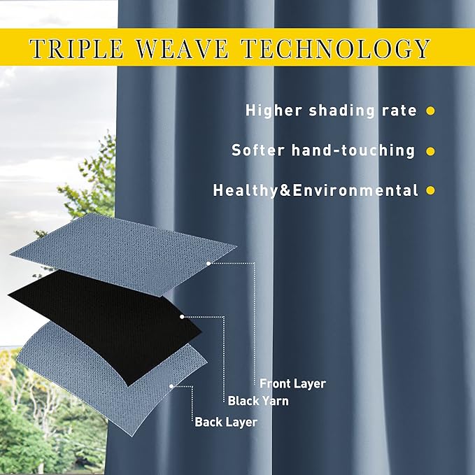 NICETOWN 2 Panels Gazebo Curtains Outdoor Waterproof & Windproof, Top & Bottom Grommet with Back Tab Wind-Break Outdoor Dividers Blackout Blinds with Fixed Rope for Patio, Stone Blue, W52 x L95