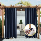 NICETOWN 2 Panels Outdoor Curtains for Patio Waterproof Extra Long 108", Windproof Thermal Insulated Top & Bottom Grommet & Back Tab Blackout Porch Drapes with Rope for Fixed, Navy Blue, 104" Wide