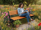 Outdoor Benches Cast Aluminum Preservative Wood 67IN(170CM) Patio Garden Bench Perfect for Backyard, Lawn, Porch, Path