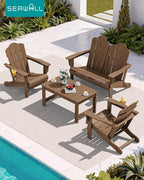 SERWALL Outdoor Coffee Table with 1.69" Umbrella Hole, HDPE Patio Coffee Table for Outside, Rectangle, Brown