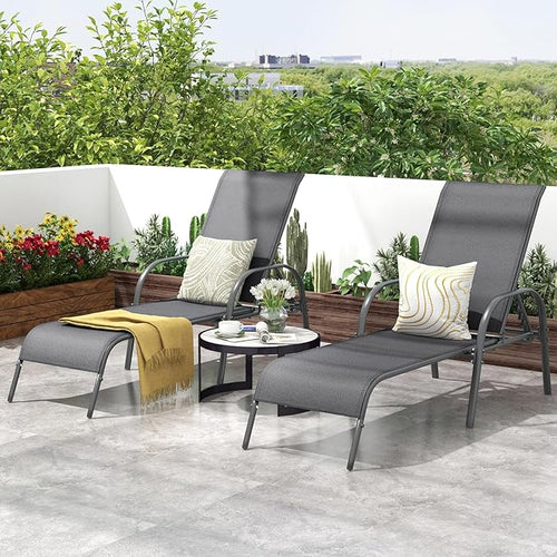 2 Pack Patio Lounge Chair, Outdoor Chaise Lounge – Dark Gray