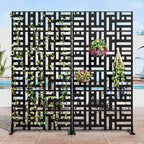 Casaphoria 72" H x 35" W Metal Privacy Screen, Outdoor Freestanding Decorative Divider for Patio, Deck, Balcony, and Garden with Stable Base, Black-Helen