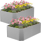 2 Pack 4x2x1.4 ft, (16" Tall) Galvanized Steel Raised Garden Bed, Large Metal Planter for Vegetables, Herbs & Flowers, Durable Outdoor Garden Box for Yard, Terrace, and Balcony