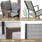 Devoko Patio Dining Set 7 Piece Outdoor Furniture with Rectangular Table and 6 Stackable Chairs Family Conversation Set for Garden Backyard Deck (Grey)