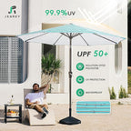 JEAREY 9FT Outdoor Patio Umbrella Outdoor Table Umbrella with Push Button Tilt and Crank, Market Umbrella 8 Sturdy Ribs UV Protection Waterproof for Garden, Deck, Backyard, Pool (Blue Green Stripe)