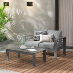Coffee Table, Dark Grey Aluminum Outdoor Table with Slat Top