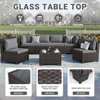 LEVELEVE 7 Pieces Outdoor Patio Furniture Sets,Rattan Conversation Sectional Set,Manual Weaving Wicker Patio Sofa with Tea Table
