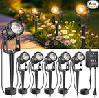 Plug and Play Low Voltage Landscape Lighting Kit, 6-Pack Wired Landscape Lights with Smart Transformer, Warm White Waterproof Outdoor LED SpotLights for Yard, Garden, Pathway, Tree