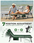KingCamp 2 Pack Folding Lounge Chair Outdoor, Tanning Chair with Face Hole Comfy Adjustable 5-Position Foldable Chaise Chaser Lounger for Outside Beach Patio Sun Bathing Pool, Green/White