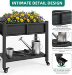 YITAHOME Raised Garden Bed, HIPS Poly Wood Elevated Planter Box with Shelf & Wheels for Mobility, Small Flower Box Stand for Patio Balcony Garden Backyard, Black