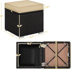 Yaheetech Wicker Ottomans, Set of 2 Patio PE Rattan Side Tables with Hidden Storage & Removable Cushion, Outdoor/Indoor Footstools, Additional Seating for Garden/Balcony/Yard, Brown/Khaki