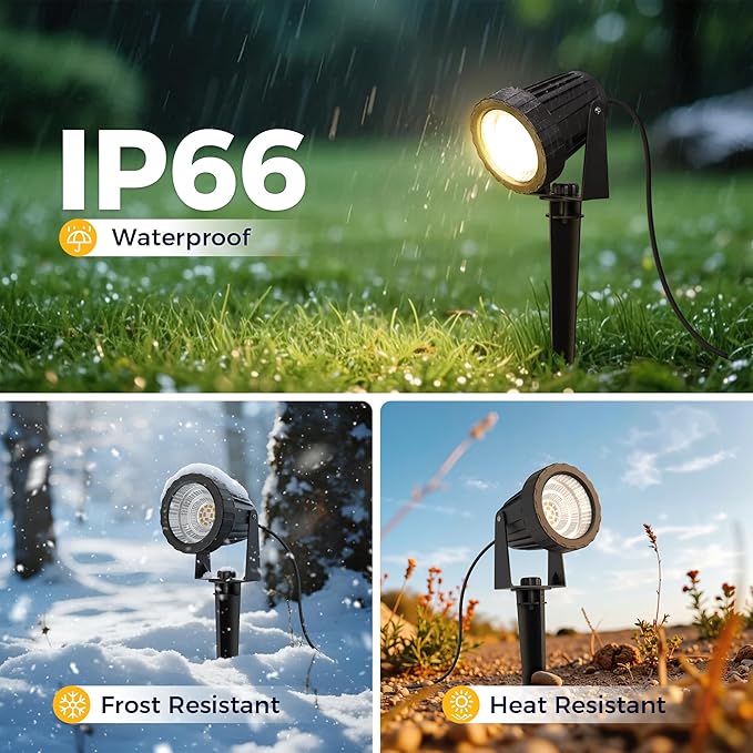 L LOHAS LED Landscape Lighting Outdoor, Spotlights for Yard Pathway Garden IP66 Waterproof, Dusk to Dawn Light Sensor, 120V 5W 450LM Yard Flood Light with 3-Plug, 3000K Warm White, UL Listed, 4Pack