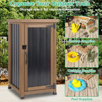 Small Outdoor Storage Cabinet Weatherproof, Wood Garden Potting Bench Table with Removable Shelves, Metal Top, Outdoor Cabinet Work Station for Patio, Backyard, Brown,17.9''x17.9''x33.5''