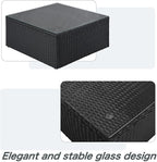 Merax 7-Piece Outdoor Wicker Sectional Sofa Set,Modular Rattan Conversation Set with Gray Cushions,Striped Green Pillows & Tempered Glass Coffee Table for Patio,Garden,Deck,Black