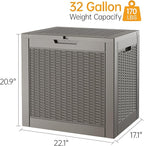 Outdoor Storage Box, Resin Deck Boxes Indoor and outdoor, Waterproof Storage Box Lockable Lid (Grey,32 Gallon)