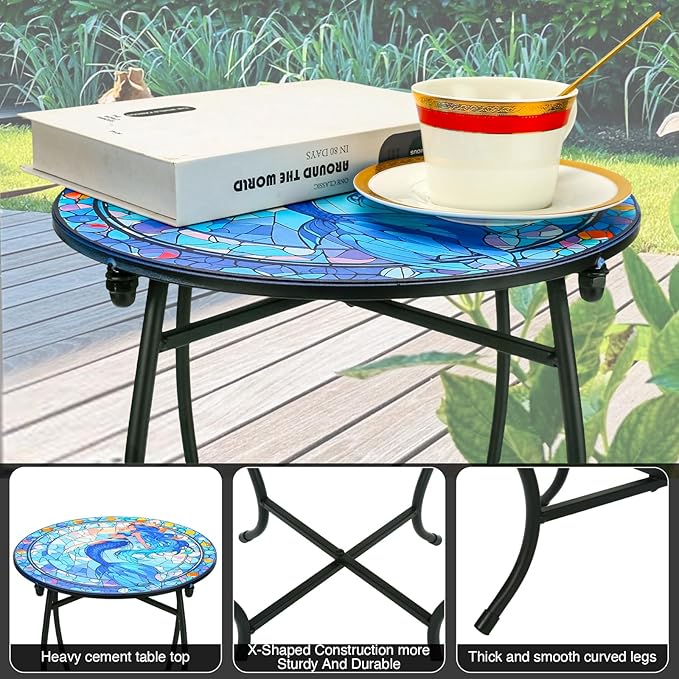 Fashion&cool Patio Side Table for Small Space, 14 Inch Weather Resistant Metal Side Table, Small Round End Table Accent Table for Patio Yard Porch Balcony Garden Bedside Plant Stand Indoor Outdoor