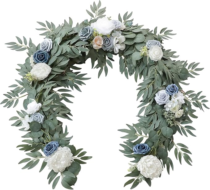 Artificial Eucalyptus Garland, 6 ft Dusty Blue Faux Silk Vine