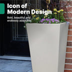Step2 Tremont Tall Square Tapered Planter, 28", Indoor/Outdoor Plants, Efficient Drainage, Durable Resin, Concrete