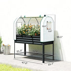Outsunny Galvanised Raised Garden Bed with Greenhouse Cover, Metal Elevated Garden Bed with Legs, Bed Liner and Bottom Shelf, Outdoor Raised Planter Box for Vegetables, Herbs, Flowers, Black
