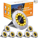 Biling Solar Ground Lights Outdoor 8 Packs, Flat Bright 12 LEDs Solar Lights Outdoor Waterproof for Yard Walkway Garden Driveway (Warm White)