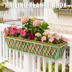 4 Pack 24 Inch Window Boxes Planters Railing Planter Box with Adjustable Brackets for Porch Fence Patio Balcony Hanging Flower Baskets with Coco Liners for Outdoor Garden Decor - Green