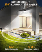 Solar Motion Lights Outdoor with Stake, 208 LED 270° Illumination Security Flood Lights for Yrad Garden Pathway, 3 Modes, IP65 Waterproof, In-Ground or Wall Mount