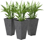 Outsunny 28 Inch Tall Planters for Outdoor Plants, Set of 3 Plastic Flower Pots with Marble Finish and Drainage Holes, Stackable Tapered Large Planters for Indoor Plants, Front Porch Decor, Black