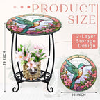 Outdoor Side Table Round Small Mosaic Patio Accent Indoor End Plant Coffee Tea Table for Yard Patio Porch Garden Living Room, Bedroom(Hummingbird Style,16 Inch)