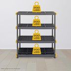 CX Black & Yellow, 4-Tier Heavy Duty Plastic Storage Shelves that Support up to 200lbs/shelf, Organization and Storage, Weather-Resistant Design, Easy Assembly (55"H x 48"W x 20"D)