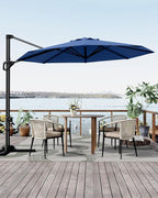 GarveeLife 10 ft Patio Umbrella Outdoor Large Cantilever Umbrella w/Base Included Market Sun Shade Windproof Offset Umbrella with 360-Degree Rotation for Garden Deck Pool Patio, Navy Blue