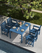 SERWALL Outdoor Expandable Dining Table 60" - 83", Patio Dining Table for 4-10 People, All Weather HDPE and Aluminum Outdoor Furniture for Backyard, Garden, Blue