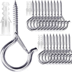 PlusRoc 20 Pack Ceiling Hooks for Hanging Plants Outdoor String Lights Heavy Duty, 2.2 Inch Eye Hook Screw in Cup Hooks Q-Hanger for Patio Lights, Wall Wood Fence Deck Mount(Stainless Steel, Silver)